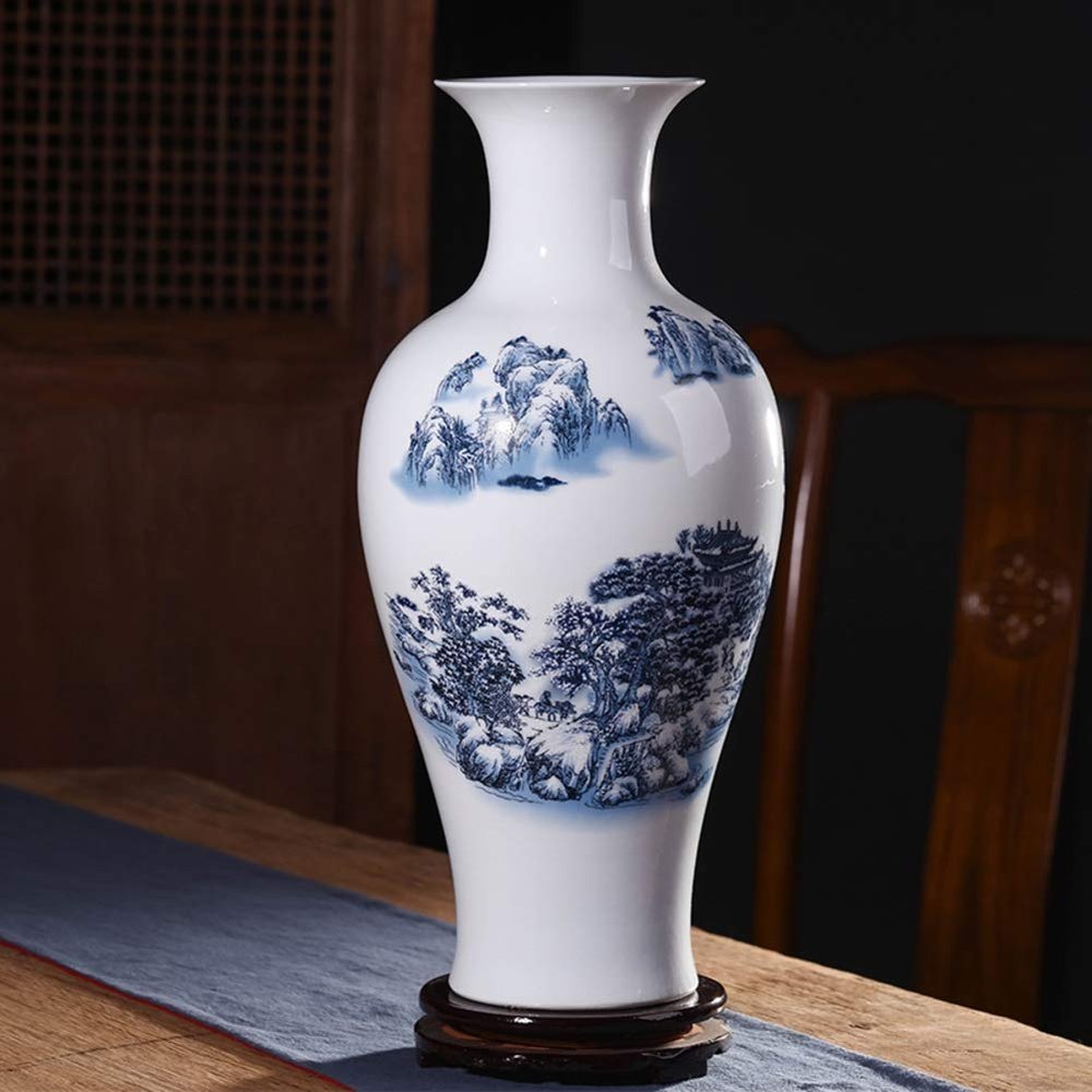 Chinese Ceramic vase with Stand White Large Chinese vase Porcelain Flower vase Chinese Antique Ceramic vases Traditional Decorative Vase-D D18cmxH49cm