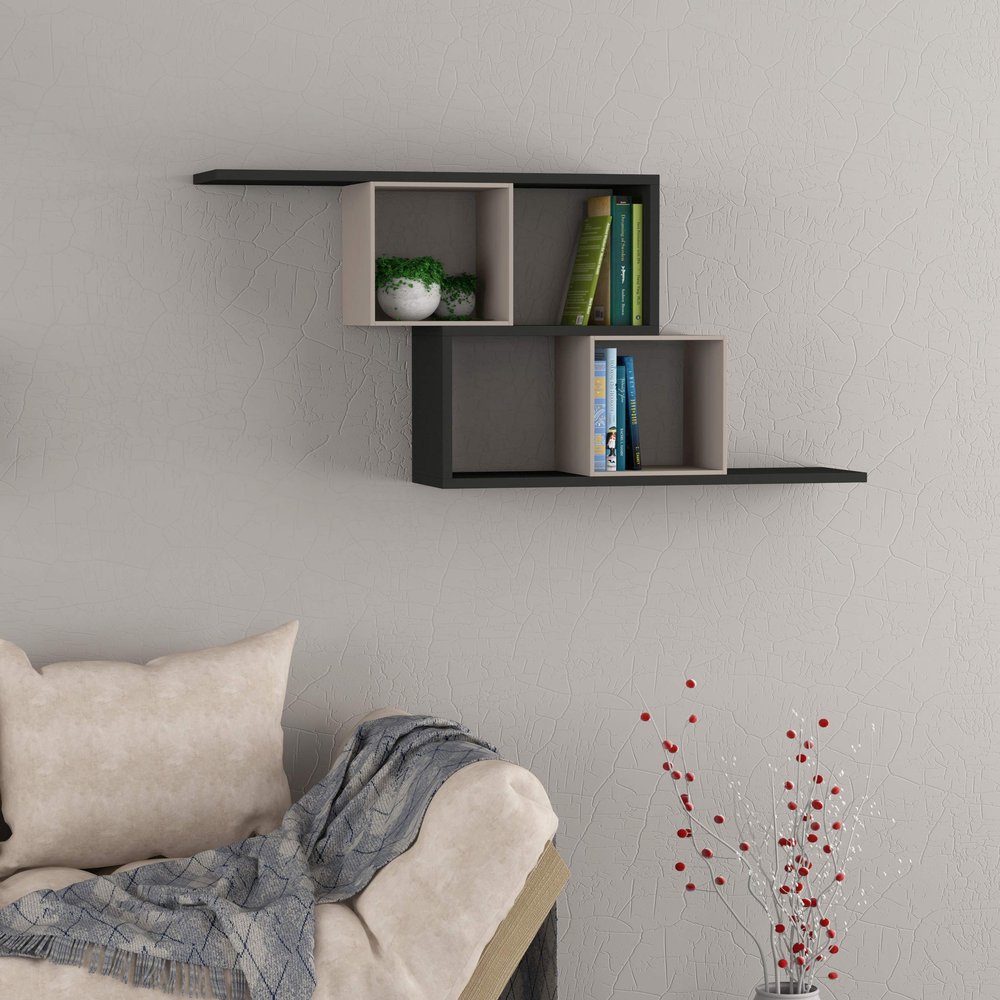 Ada Home Dcor Walost Wall Shelf 21.65'' x 22.62'' x 8.66'' Anthracite & Light Mocha