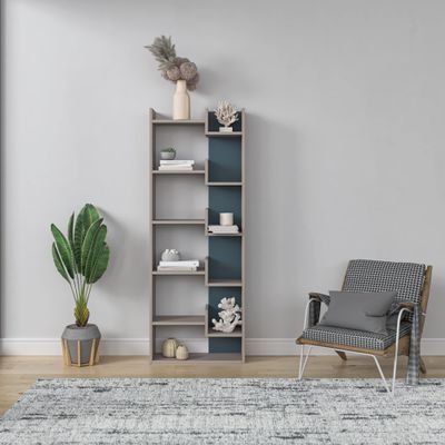 Ada Home Dcor Bonaparte Bookcase, 64.17'' x 53.4'' x 8.66'', Light Mocha & Turquoise