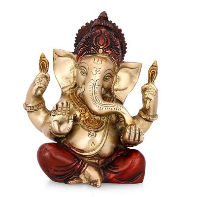 Blessing Brass Ganesh Idol Elephant Hindu God Ganesha Sculpture -Ganpati Handmade Statues