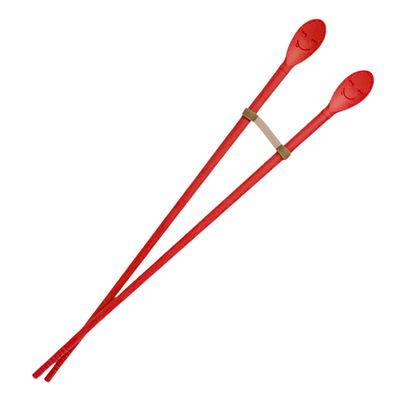 Reusable 12" Long Silicone Cooking Chopstick with Spoon & Band Non-Slip, Stainless Steel Core, Non-Scratch Utensil for Tempura, Frying, Hot Pot, BPA-Free, Dishwasher Safe, Made in Korea ( Red )