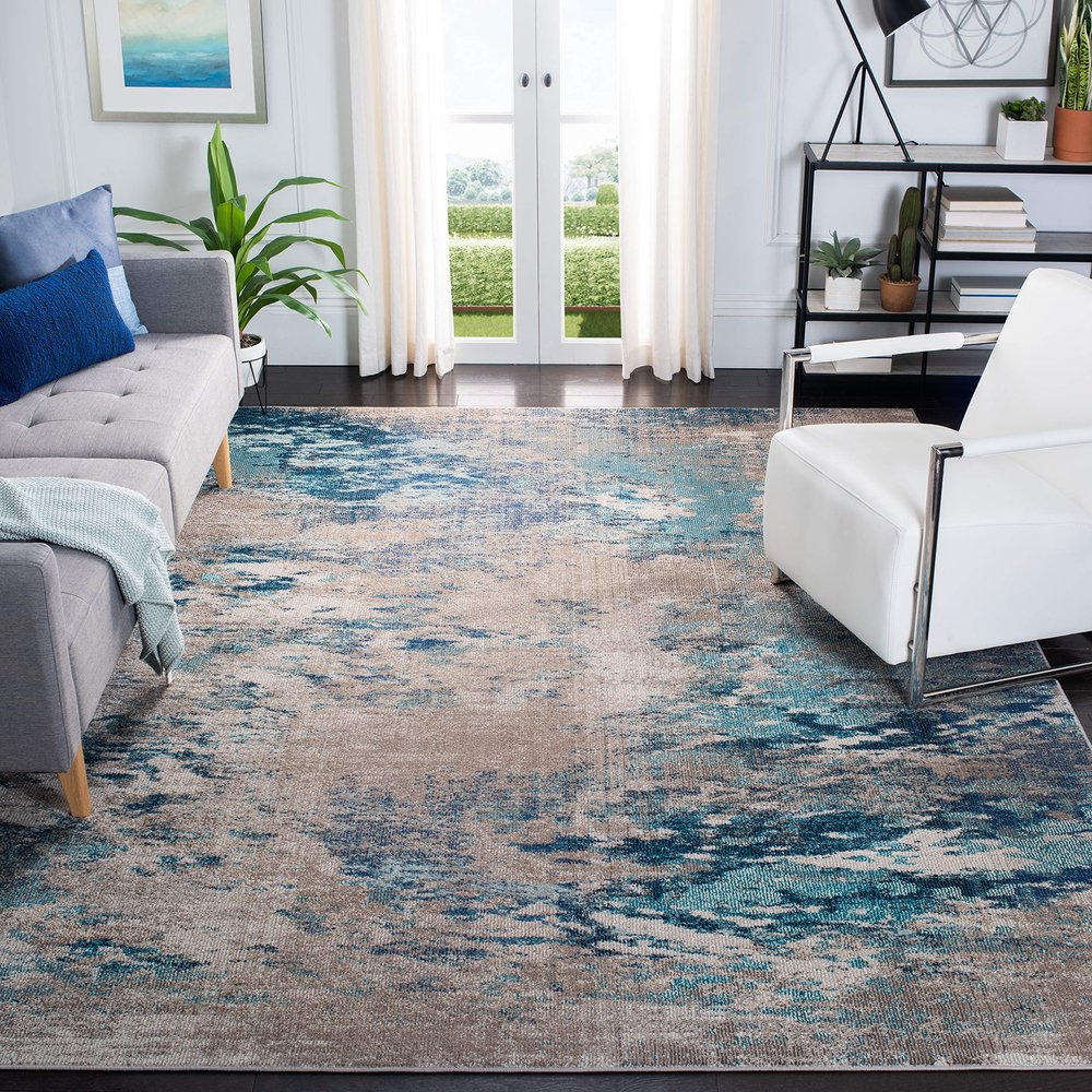 SAFAVIEH Area Rug 8x10 - Madison Collection - Large - Blue & Grey, Modern Boho Abstract Design, Non-Shedding & Easy Cleaning, Ideal for Living Room, Bedroom, Office, Dining Space (MAD440M)