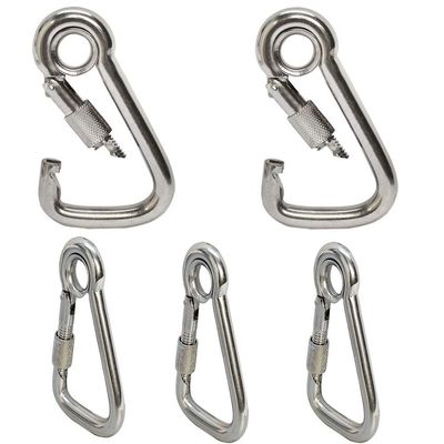 MH GLOBAL Carabiner Spring Snap Hook w/Eyelet+Screw Nut 5pc 5/16 Inch Marine Stainless Steel