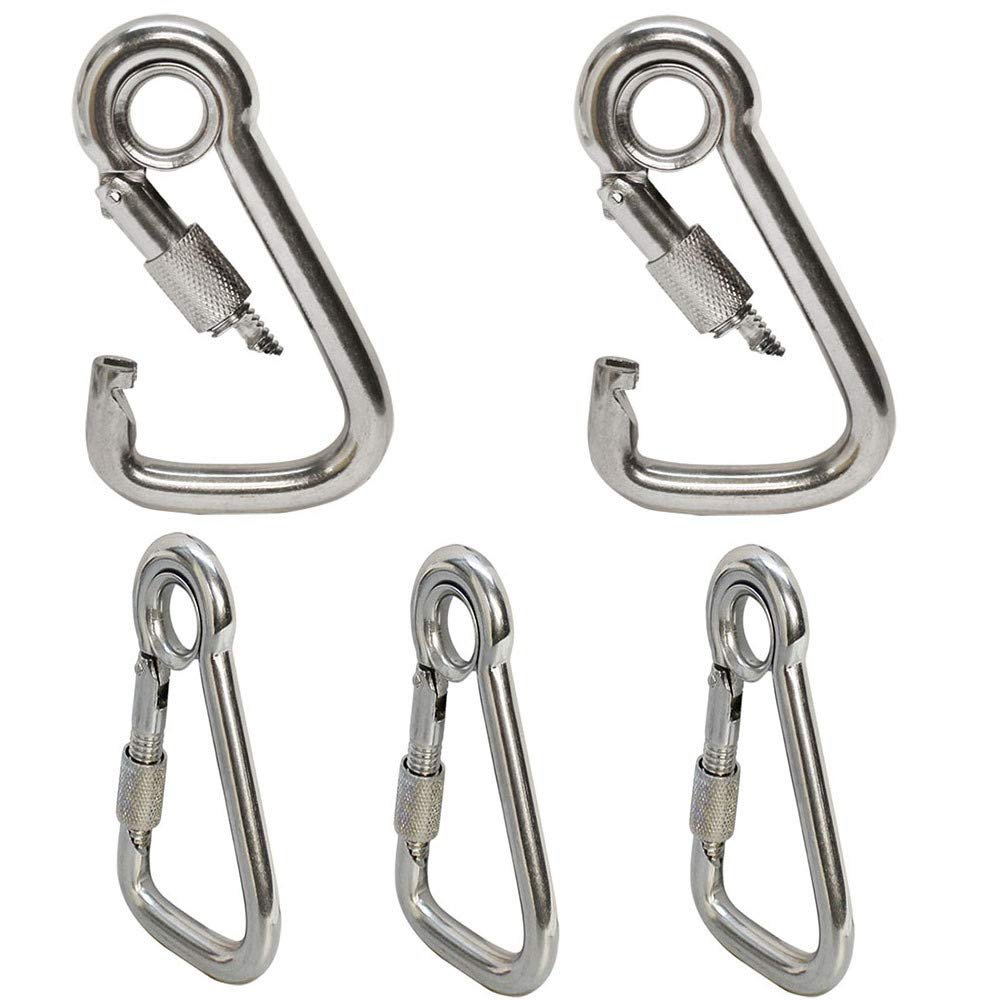 MH GLOBAL Carabiner Spring Snap Hook w/Eyelet+Screw Nut 5pc 5/16 Inch Marine Stainless Steel