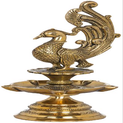 Exotic India Peacock Lamp - Brass Statue