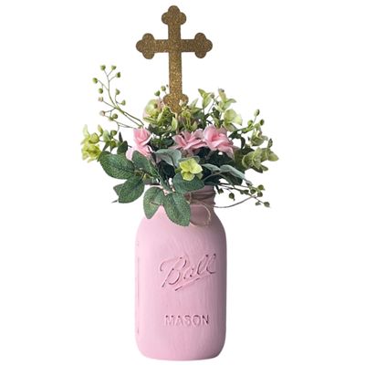 Mason Jar Centerpieces with Flowers, First Communion Centerpieces for Tables, First Communion Centerpieces for Boys, Rustic Mason Jars for Centerpieces, My First Communion Centerpieces, Set of 5