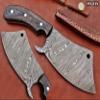 9" long hand forged Twist Pattern Damascus steel Butcher Meat cleaver, Natural walnut wood scale, Cow hide Leather sheath included (Black) view 2
