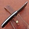 9" long hand forged Twist Pattern Damascus steel Butcher Meat cleaver, Natural walnut wood scale, Cow hide Leather sheath included (Black) view 3