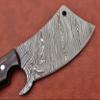 9" long hand forged Twist Pattern Damascus steel Butcher Meat cleaver, Natural walnut wood scale, Cow hide Leather sheath included (Black) view 4