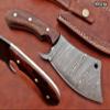 9" long hand forged Twist Pattern Damascus steel Butcher Meat cleaver, Natural walnut wood scale, Cow hide Leather sheath included (Brown) view 2