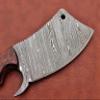9" long hand forged Twist Pattern Damascus steel Butcher Meat cleaver, Natural walnut wood scale, Cow hide Leather sheath included (Brown) view 3