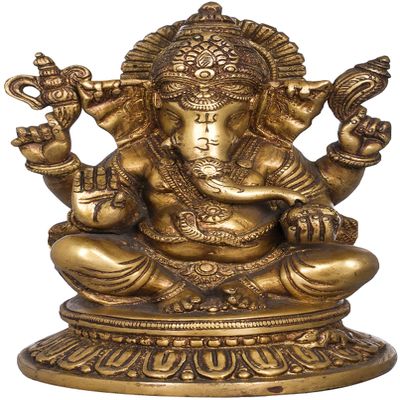 8" Lord Ganesha in Brass | Handmade | Made in India - Brass