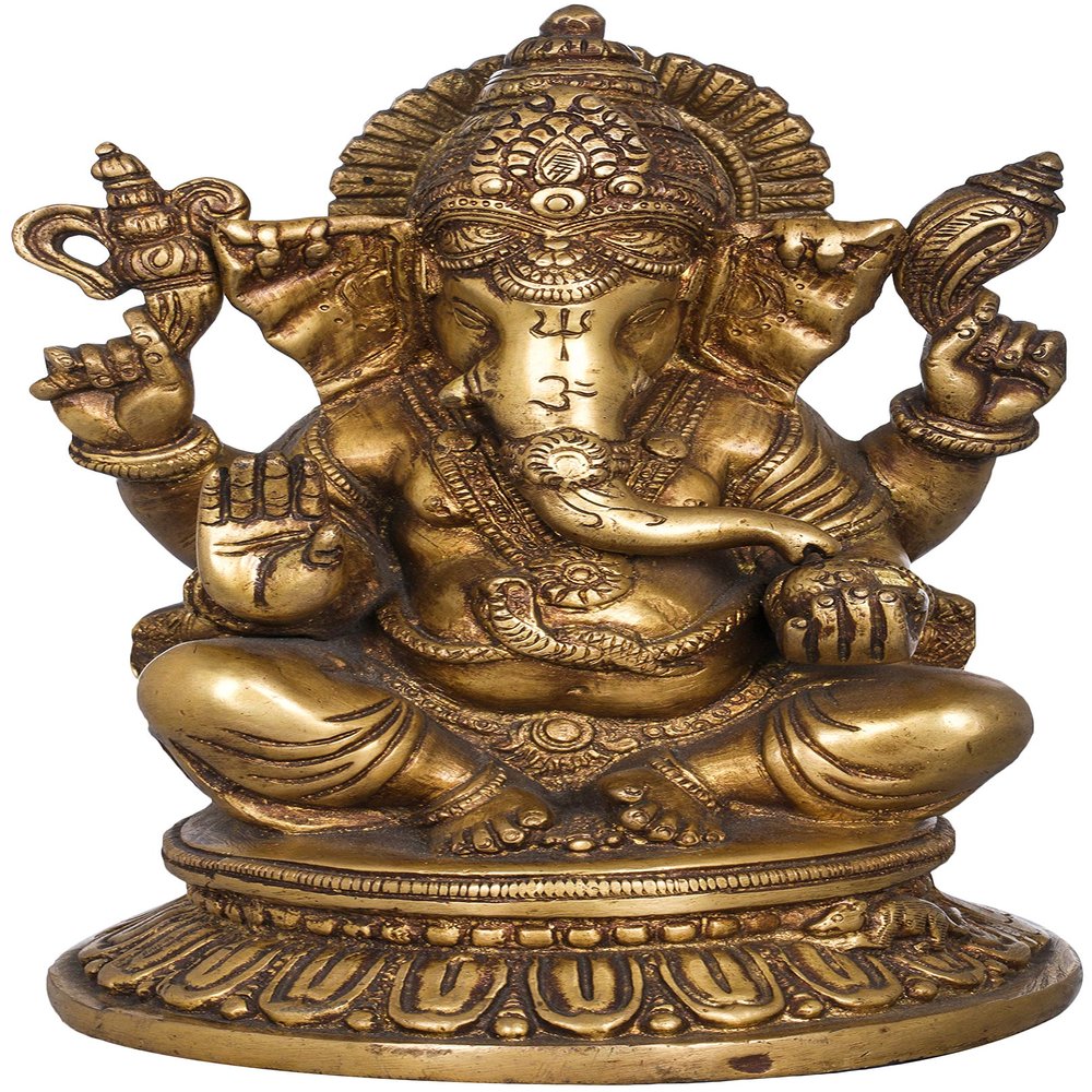 8" Lord Ganesha in Brass | Handmade | Made in India - Brass