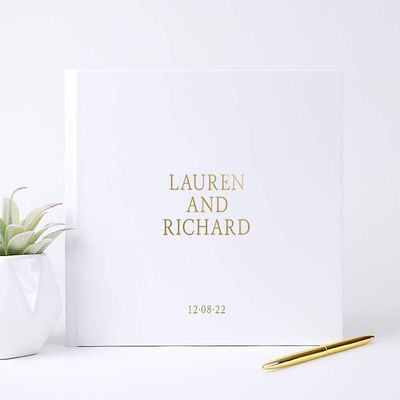 Unique Personalized Wedding Guest Book, Sign in Book with Bride Groom Names, Photo Album or Signature Book - Hardcover (12x12 inches)