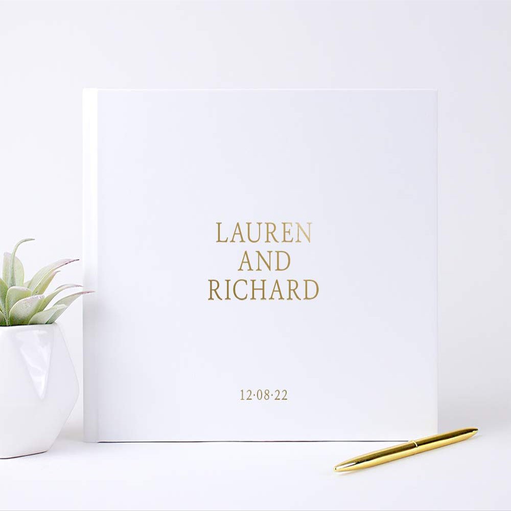 Unique Personalized Wedding Guest Book, Sign in Book with Bride Groom Names, Photo Album or Signature Book - Hardcover (12x12 inches)
