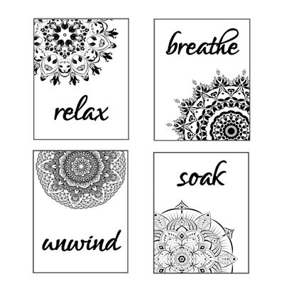 HighVibeDen Mandala Flower Bathroom Wall Decor Quotes and Sayings - Set of 4  Unframed - Great Gift for Bathroom Art Prints Signs