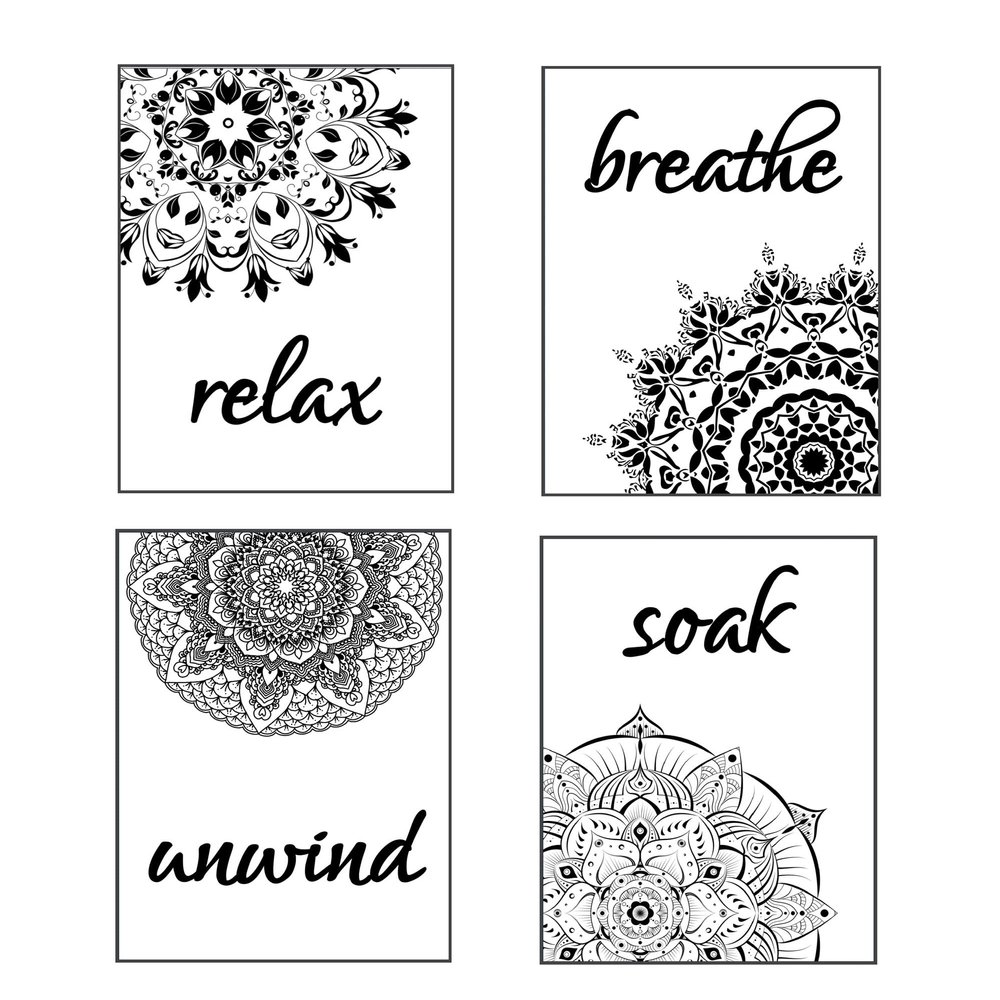 HighVibeDen Mandala Flower Bathroom Wall Decor Quotes and Sayings - Set of 4  Unframed - Great Gift for Bathroom Art Prints Signs