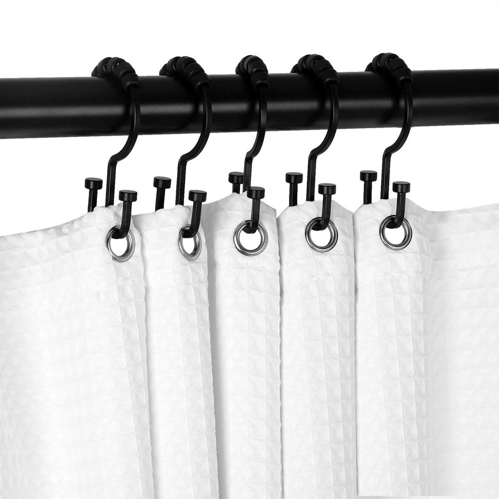 Utopia Alley HK1BK Deco Flat Double Roller Shower Curtain Hooks; Black