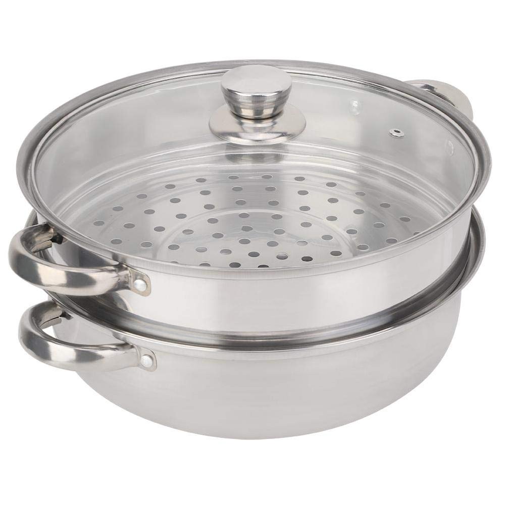 2-Layer Stainless Steel Steamer Pot Cooker Cookware Double Boiler Soup Cooking Pot Rice Cooker, Double Boilder, Stack, Steam Soup Pot Steamer Home Kitchen