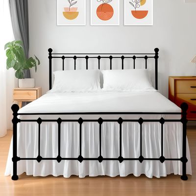 Shreem Linen Ruffled Bed Skirt with Split Corners, Gathered Style, 100% Microfiber, 18-Inch Drop, Dust Ruffle Bedskirt with Platform, Full-XL, White