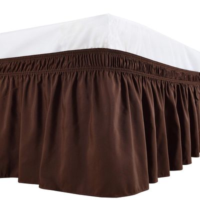 Amuze Bedding Wrap Around Bed Skirts, Easy On/Easy Off 120% Cotton Elastic,300 Thread Count,Solid Ruffled Bed Skirt- Bed Wrap with 12 Inch Tailored Drop,(Queen,Chocolate)