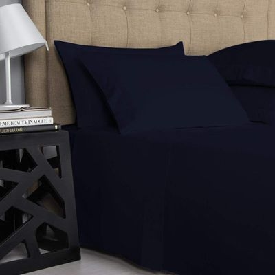 Superior World Mart- 600 Thread Count - 100% Egyptian Cotton -4 Piece Bed Sheet Set, Solid Fits 16" Deep Pocket Mattress Bed Sheet Set (Queen, Navy Blue)
