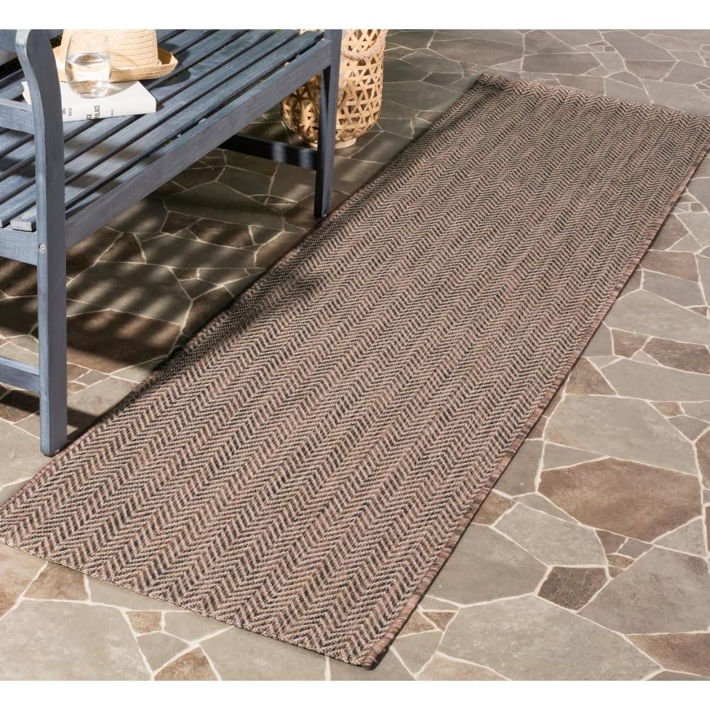 SAFAVIEH Washable Rug Outdoor Courtyard Collection - 2'3" x 6'7" Runner, Brown & Beige, Non-Shedding & Easy Cleaning, Ideal for Patio, Entryway, Mudroom, Hallway, Kitchen (CY8022-36321)