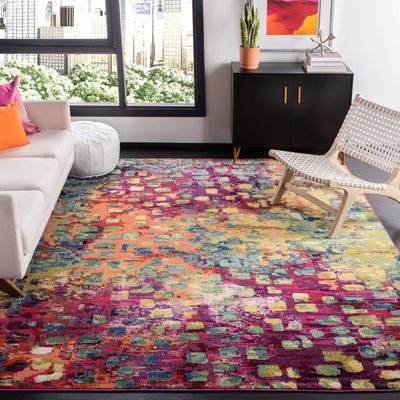 SAFAVIEH Area Rug 8x10 - Madison Collection - Large - Fuchsia & Gold, Boho Abstract Distressed Design, Non-Shedding & Easy Cleaning, Ideal for Living Room, Bedroom, Office, Dining Space (MAD425D)