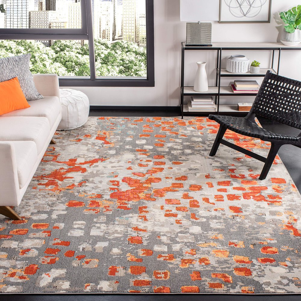 SAFAVIEH Area Rug 8x10 - Madison Collection - Large - Grey & Orange, Boho Abstract Distressed Design, Non-Shedding & Easy Cleaning, Ideal for Living Room, Bedroom, Office, Dining Space (MAD425H)