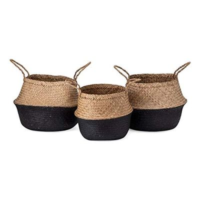 Old world middle eastern Black Seagrass Baskets Set of 3 beautifully handmade