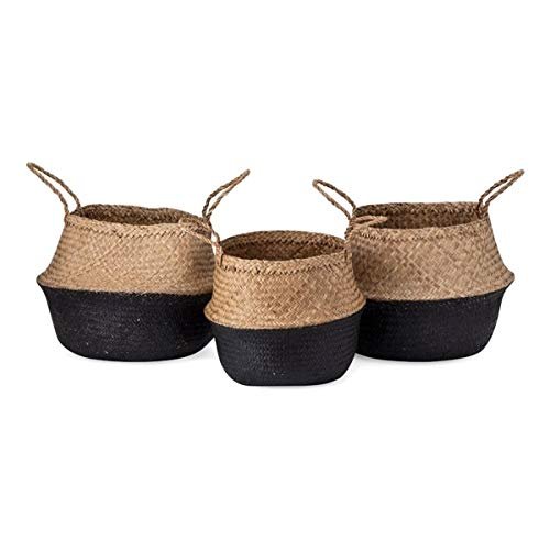 Old world middle eastern Black Seagrass Baskets Set of 3 beautifully handmade