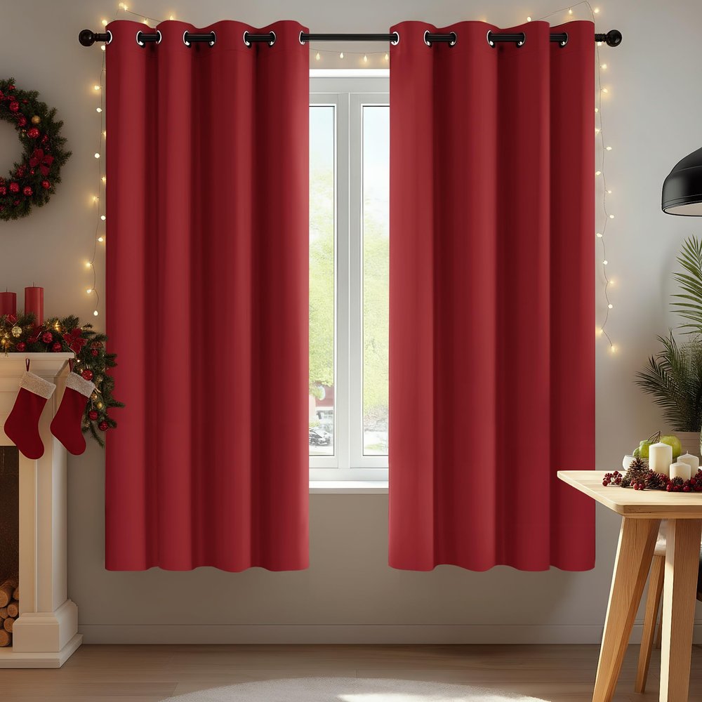 Deconovo Blackout Curtains for Bedroom Set of 2 52W x 45L Inch Thermal Insulated & Noise Reducing PanelsHome Window Room Darkening Sustainable Grommet Drapes for Living Room and Nursery, Red