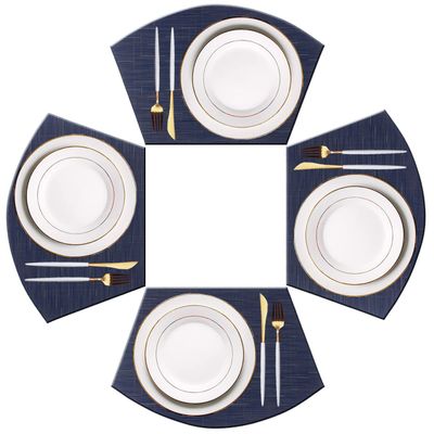PIGCHCY Wedge Shaped Placemats for Dining Table Washable Vinyl Placemats Heat Resistant Table Mats Set of 4 (Navy Blue)