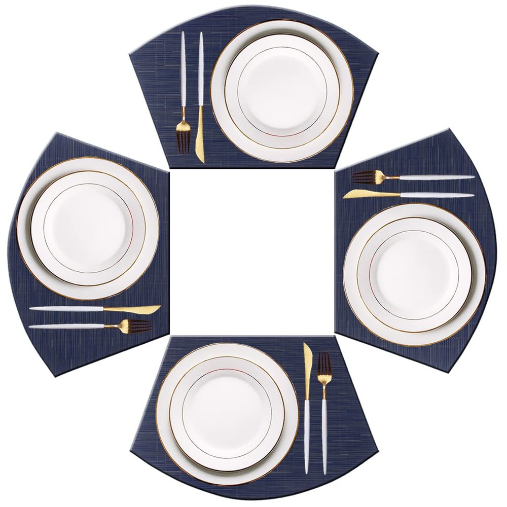 PIGCHCY Wedge Shaped Placemats for Dining Table Washable Vinyl Placemats Heat Resistant Table Mats Set of 4 (Navy Blue)