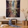 Ambesonne Bookshelf Tapestry Twin Size, Digital Illustration of Abstract Design Library in Forest Academic Themed Picture, Wall Hanging Bedspread Bed Cover Wall Decor, 68" X 88", Brown Green view 1