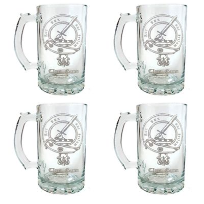 Gunn Scottish Clan Crest Beer Stein Set of 4  16oz Personalized Heraldic Engraving