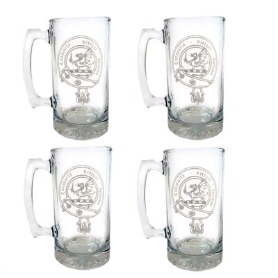 Clan MacBeth Scottish Crest Beer Stein Set  27oz  Set of 4  Personalized Engraved Glassware