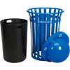 Global Industrial 36 Gallon Outdoor Steel Recycling Receptacle with Dome Lid, Plastic Liner and Anchor Kit Included, 28" Dia. X 42" H, Blue Powder Coat Finish view 2