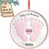 3D Personalized Babys First Christmas Ornament 2025 Girl | Pink Baby Footprints | Baby's First Christmas Ornament 2025 Baby Ornaments for Xmas Tree My 1st Xmas Girl Ornaments for New Parents Couples view 1