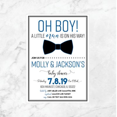 Little Man Baby Shower Invitation | Bow Tie Baby Shower | Little Man Baby Shower | Couples Baby Shower | Navy and Gray | Polka Dot Bow Tie