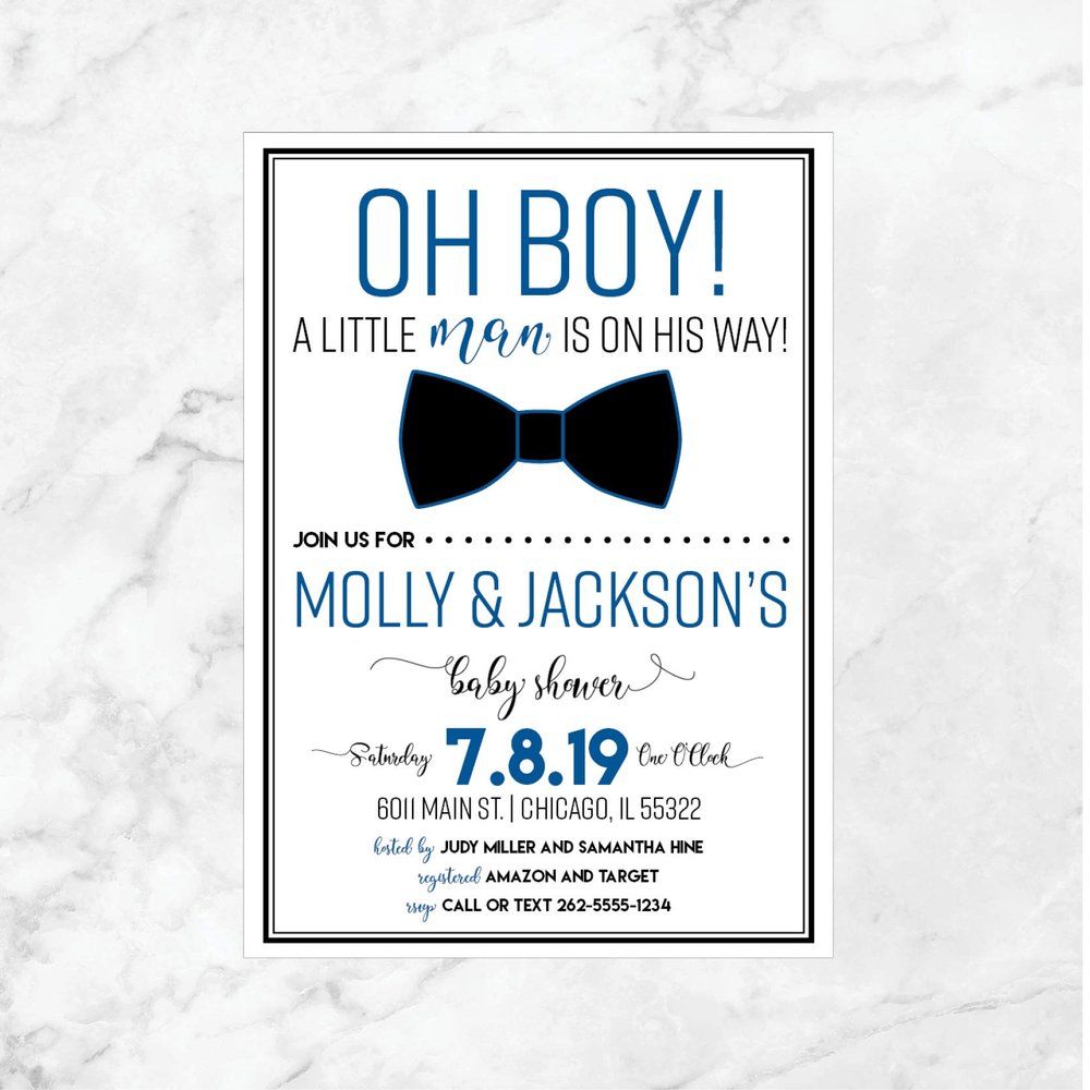 Little Man Baby Shower Invitation | Bow Tie Baby Shower | Little Man Baby Shower | Couples Baby Shower | Navy and Gray | Polka Dot Bow Tie