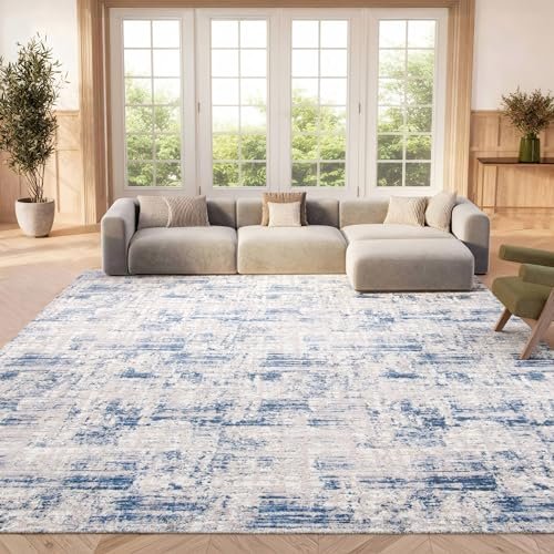 SAFAVIEH Area Rug 8x10 - Amelia Collection - Large - Blue & Grey, Modern Design, Non-Shedding & Easy Cleaning, Ideal for Living Room, Bedroom, Office, Dining Space (ALA786M)
