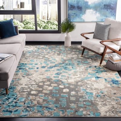 SAFAVIEH Area Rug 8x10 - Madison Collection - Large - Grey & Blue, Boho Abstract Distressed Design, Non-Shedding & Easy Cleaning, Ideal for Living Room, Bedroom, Office, Dining Space (MAD425E)