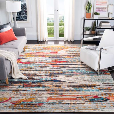 SAFAVIEH Area Rug 8x10 - Madison Collection - Large - Ivory & Multi, Boho Abstract Distressed Design, Non-Shedding & Easy Cleaning, Ideal for Living Room, Bedroom, Office, Dining Space (MAD419C)