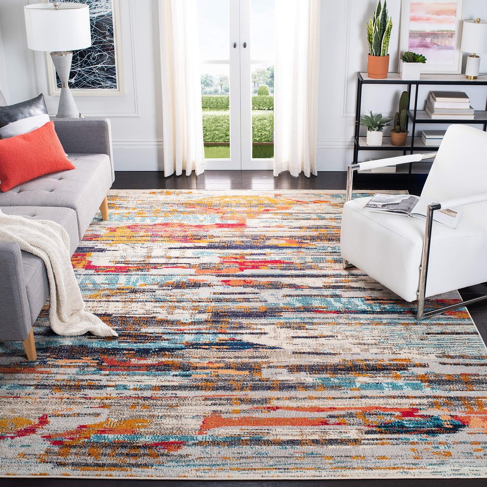 SAFAVIEH Area Rug 8x10 - Madison Collection - Large - Ivory & Multi, Boho Abstract Distressed Design, Non-Shedding & Easy Cleaning, Ideal for Living Room, Bedroom, Office, Dining Space (MAD419C)
