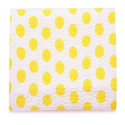 Sophia-Art Indian King/Twin Handmade Bohemian Hand Block Print Pure Cotton Bedspread Kantha Stitch Hippie Kantha Bed Spread Reversible Bedcover Throw Quilt (Yellow Polka Dot 1, 90" x 108")