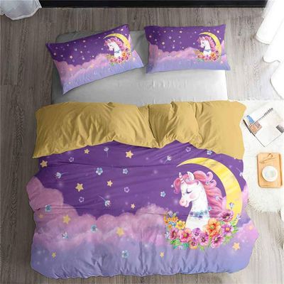 LanS Beautiful Animal Unicorn Duvet Cover Bedding Set,Duvet Cover and Pillowcase, 3 Piece Set Bedding (Duvet Cover + 2 Pillowcases) Twin Full Queen King Duvet Cover (O,Single-135x210cm)