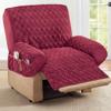 Collections Etc Diamond-Shape Quilted Stretch Recliner Cover with Storage Pockets and Elastic Straps - Furniture Protector, Burgundy, Recliner view 2