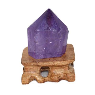 StoneStory Natural Amethyst Healing Quartz Crystal Wand Raw Gemstones with Stand for Balancing Spiritual Gift Office Table Home Decoration (Amethyst A)