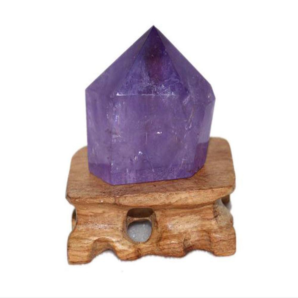 StoneStory Natural Amethyst Healing Quartz Crystal Wand Raw Gemstones with Stand for Balancing Spiritual Gift Office Table Home Decoration (Amethyst A)